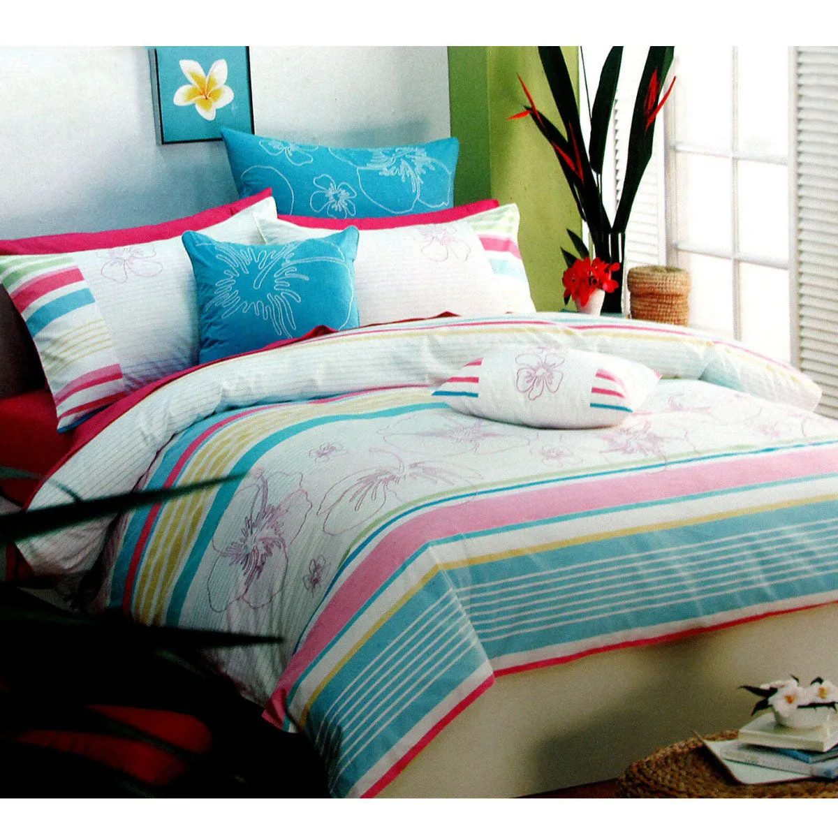 250TC Cotton Palila Yarn Dyed Aqua Quilt Cover Set | Queen