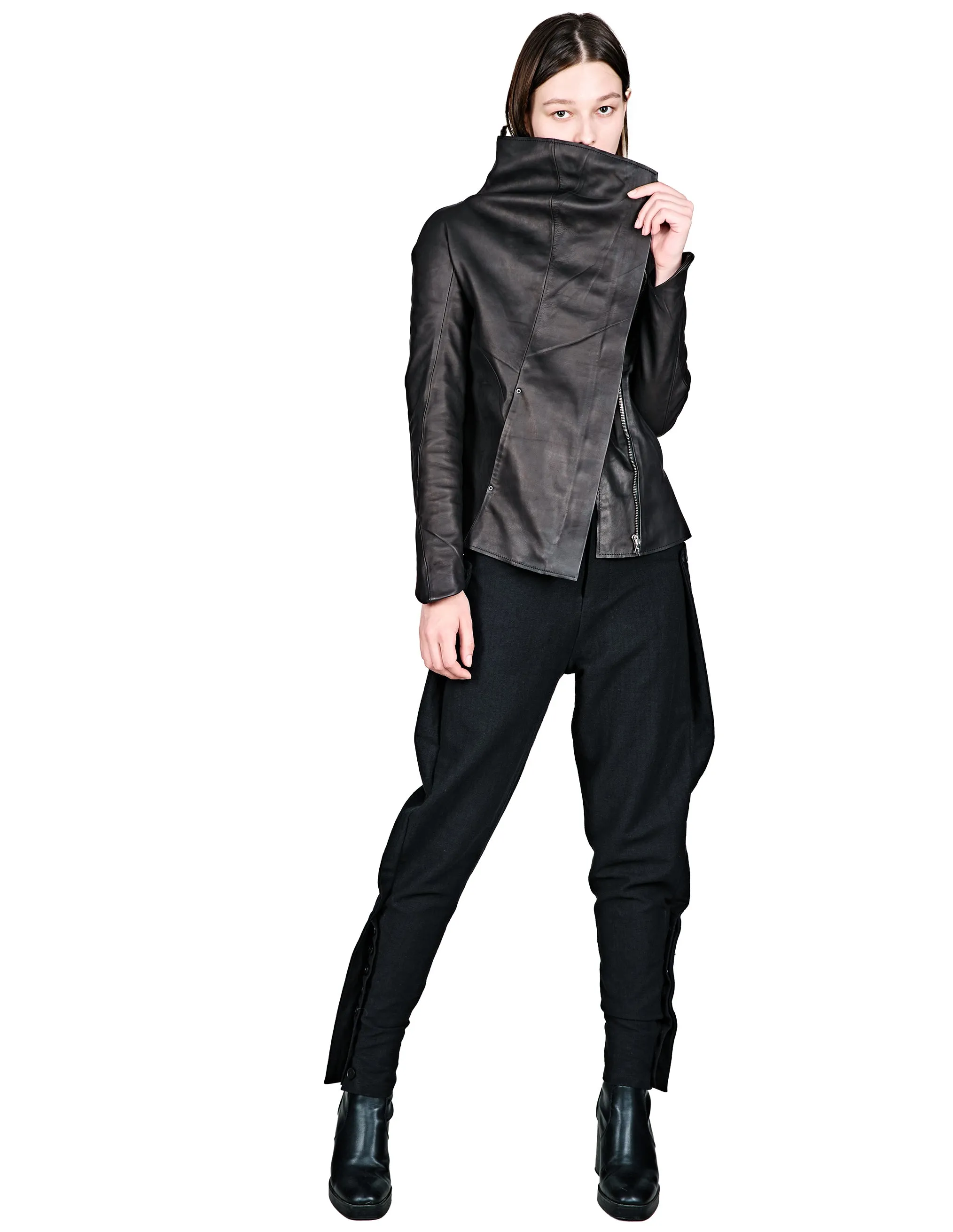 Asymmetric Zip Leather Jacket