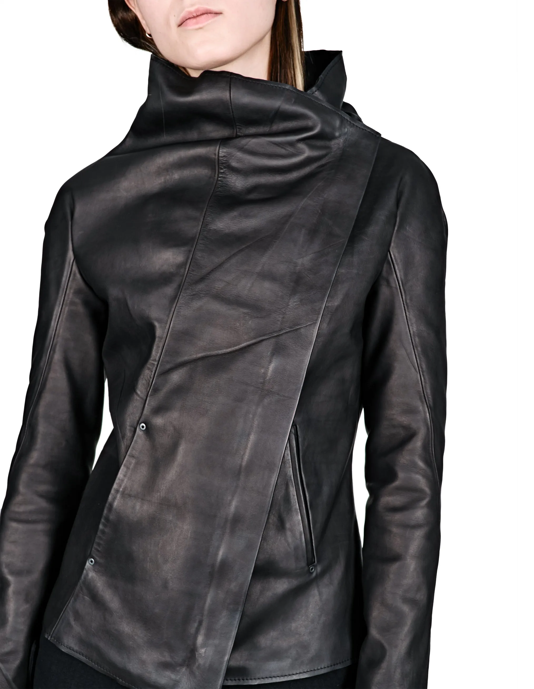 Asymmetric Zip Leather Jacket