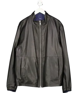 BOSS Black Nappa Leather / Blue Denim Reversible Bomber Jacket 48R UK XXXL