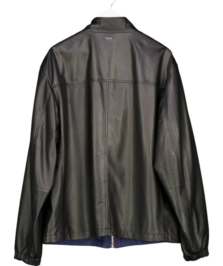 BOSS Black Nappa Leather / Blue Denim Reversible Bomber Jacket 48R UK XXXL