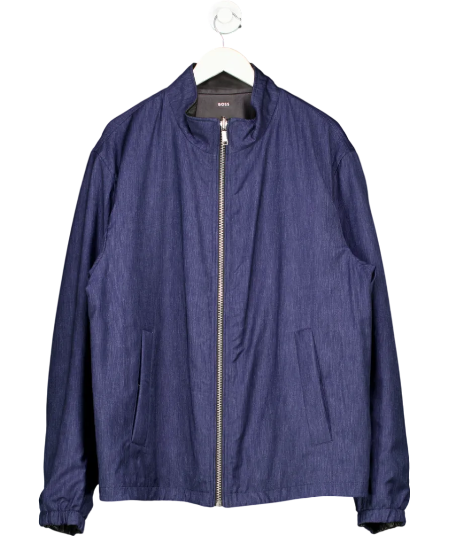 BOSS Black Nappa Leather / Blue Denim Reversible Bomber Jacket 48R UK XXXL