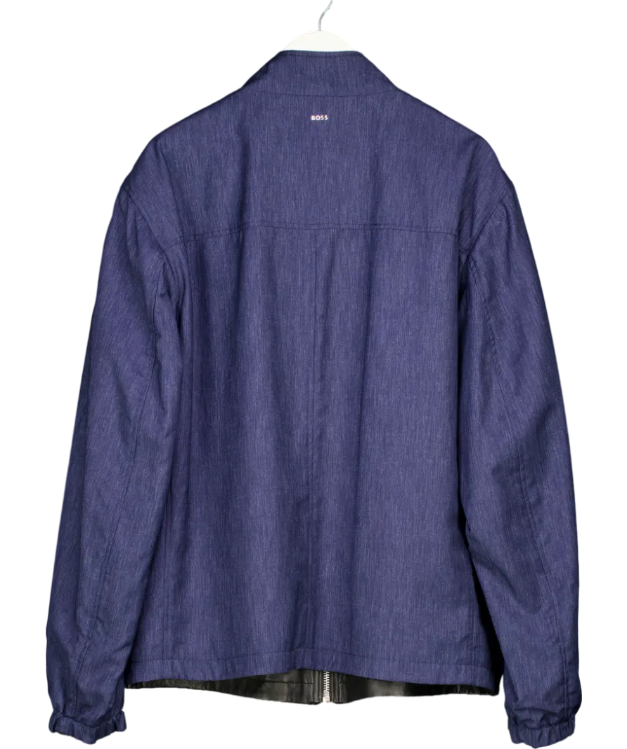 BOSS Black Nappa Leather / Blue Denim Reversible Bomber Jacket 48R UK XXXL