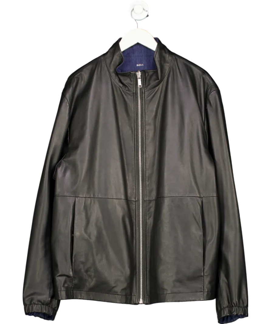BOSS Black Nappa Leather / Blue Denim Reversible Bomber Jacket 48R UK XXXL