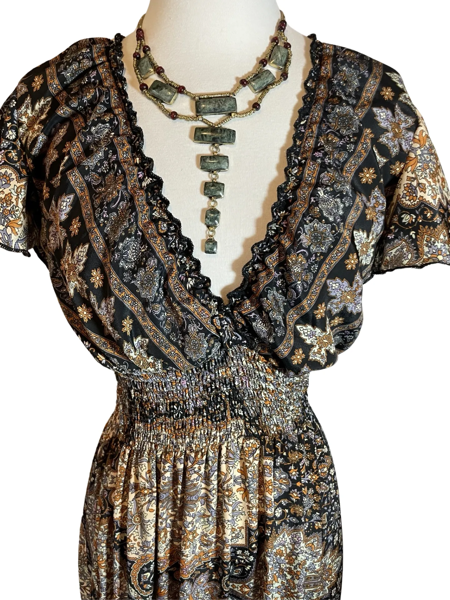 Butterfly sleeve Bohemian Maxi dress (black n brown)