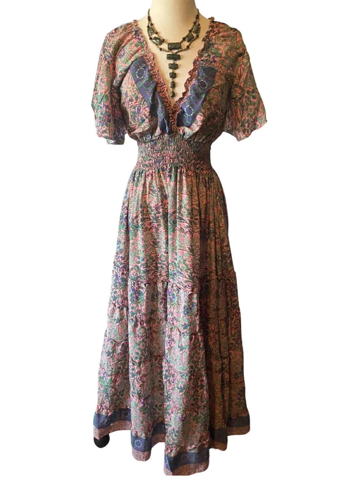 Butterfly sleeve Bohemian Maxi dress (light pink)