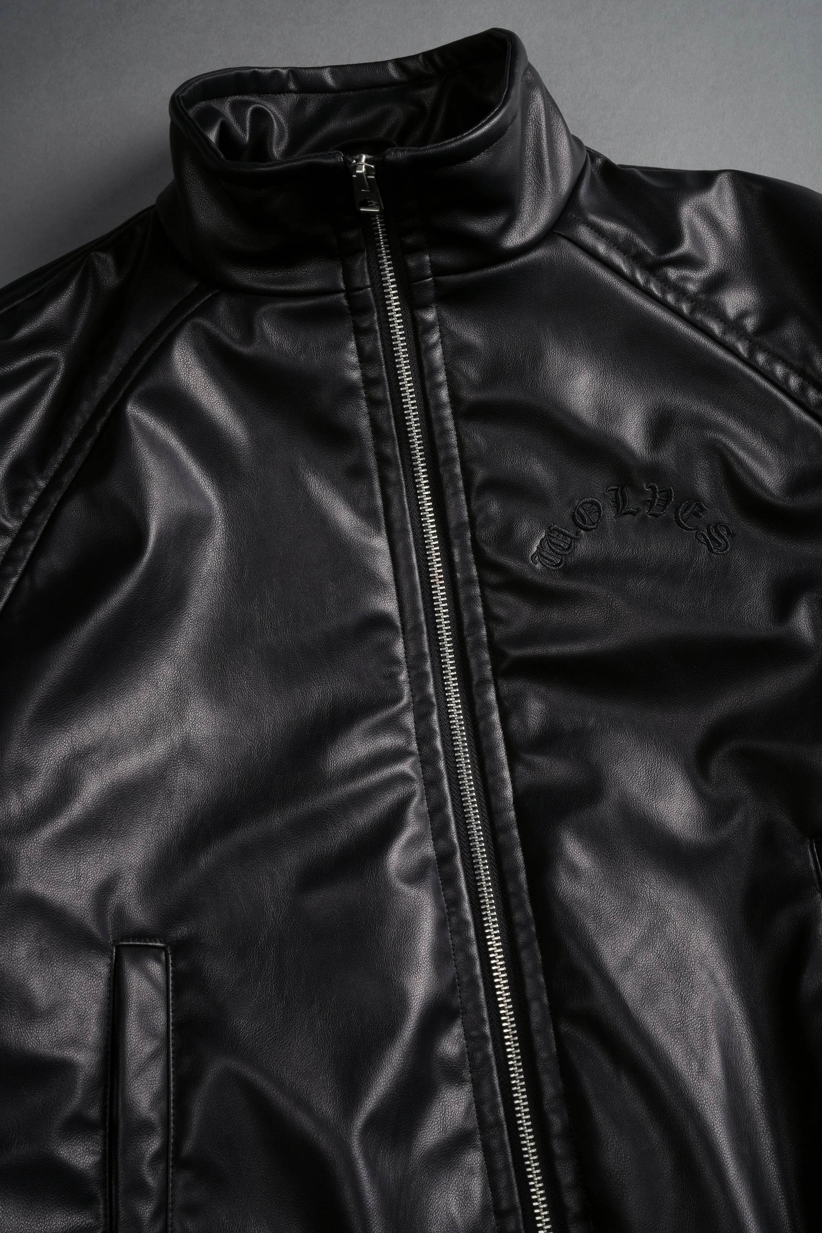 Chopper Sofia Faux Leather Bomber Jacket in Black