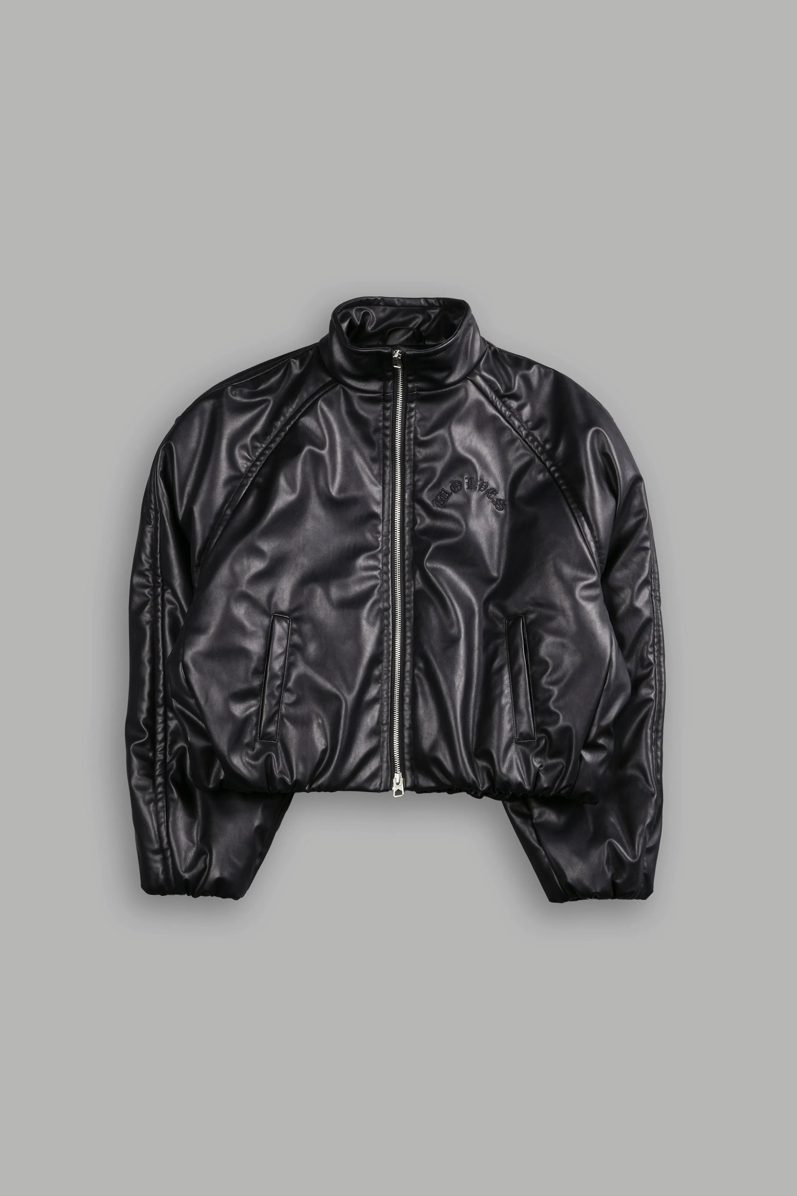 Chopper Sofia Faux Leather Bomber Jacket in Black