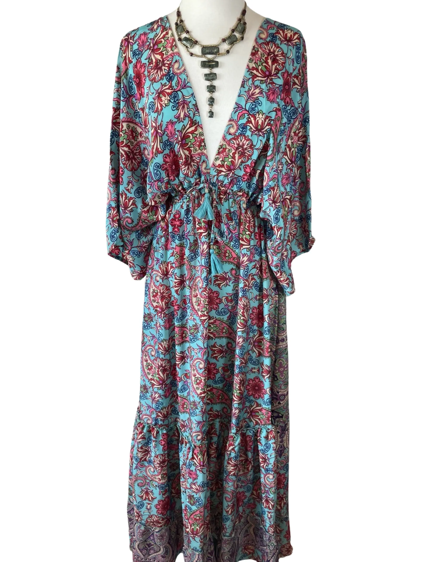 Double V-Neck Boho Maxi dress (blue n red)