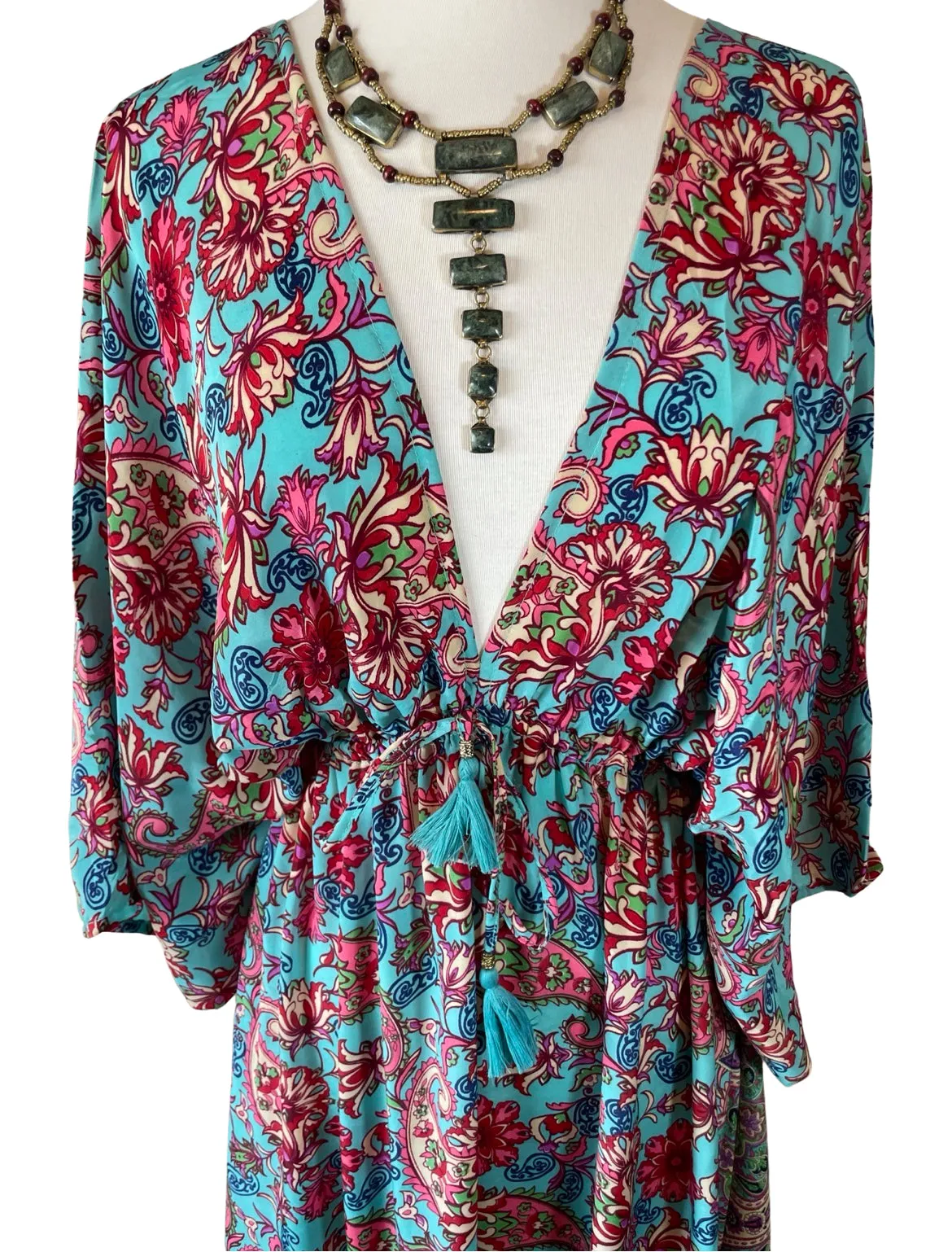 Double V-Neck Boho Maxi dress (blue n red)