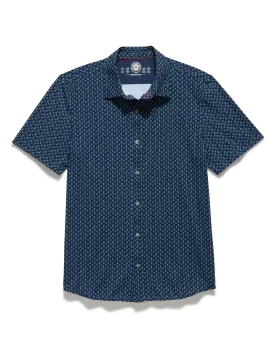 Flag and Anthem Journey SS Stretch Shirt - Navy Leaf Print