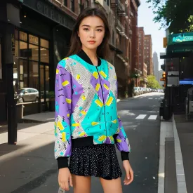 Funky 90s Geometric Pattern Bomber Jacket