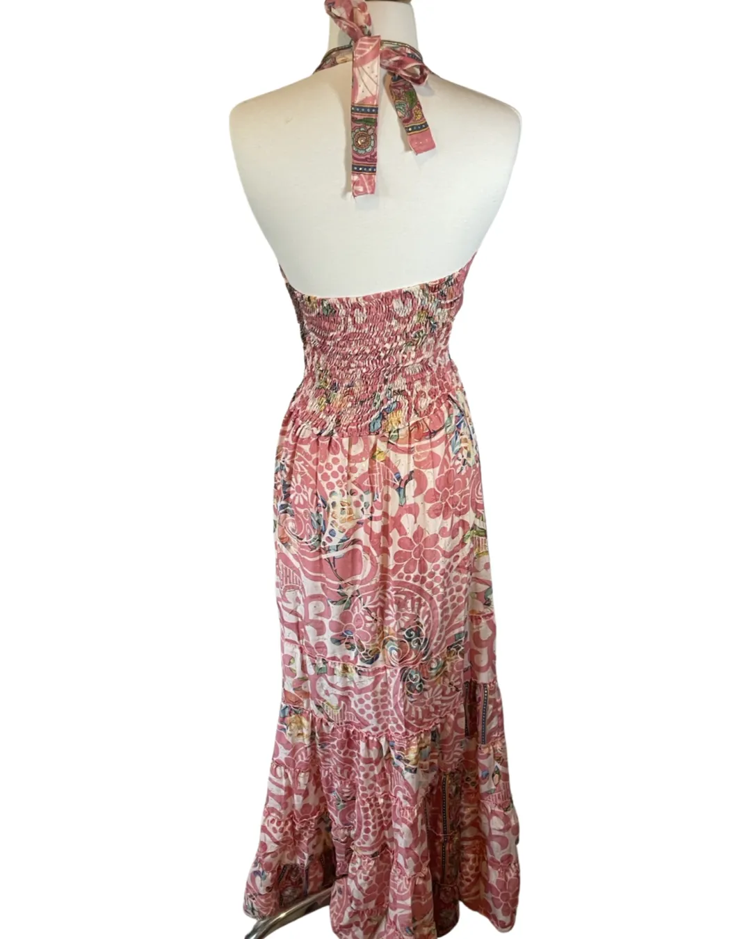 Halter Maxi Silk Dress (ivory pink )