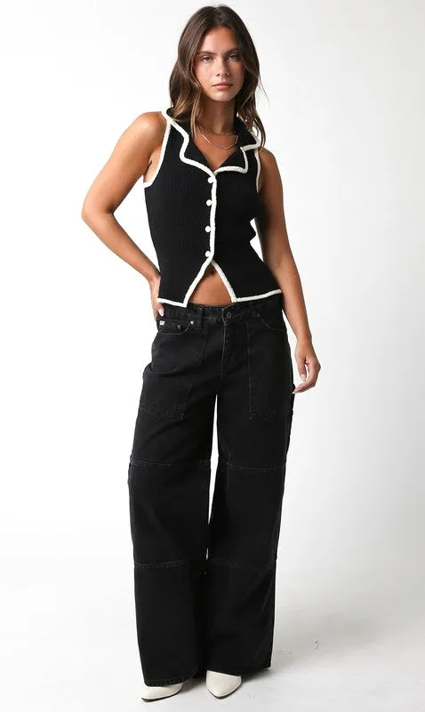 Latto Sleevelss Button Up Top