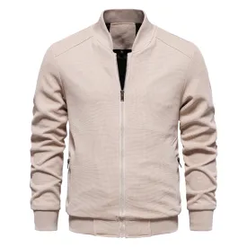 Mens Bomber Jacket  Slim Fit  Textured Fabric  Zipper Front  Ribbed Trims
