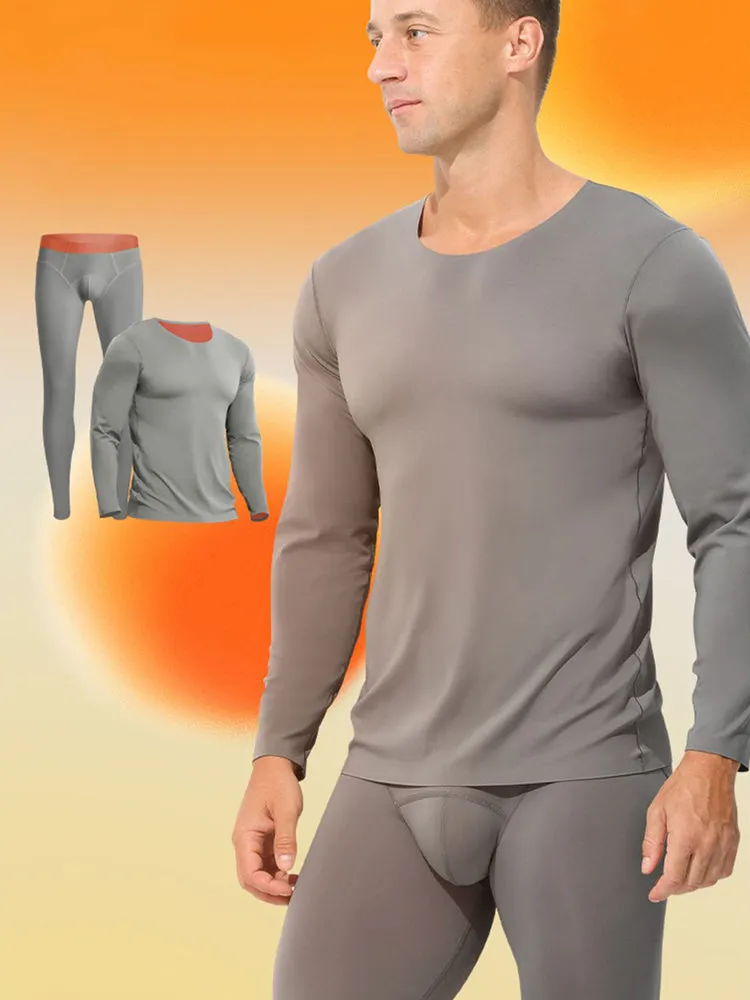 Men's Seamless Double-sided Round Neck Thermal Underwear Set