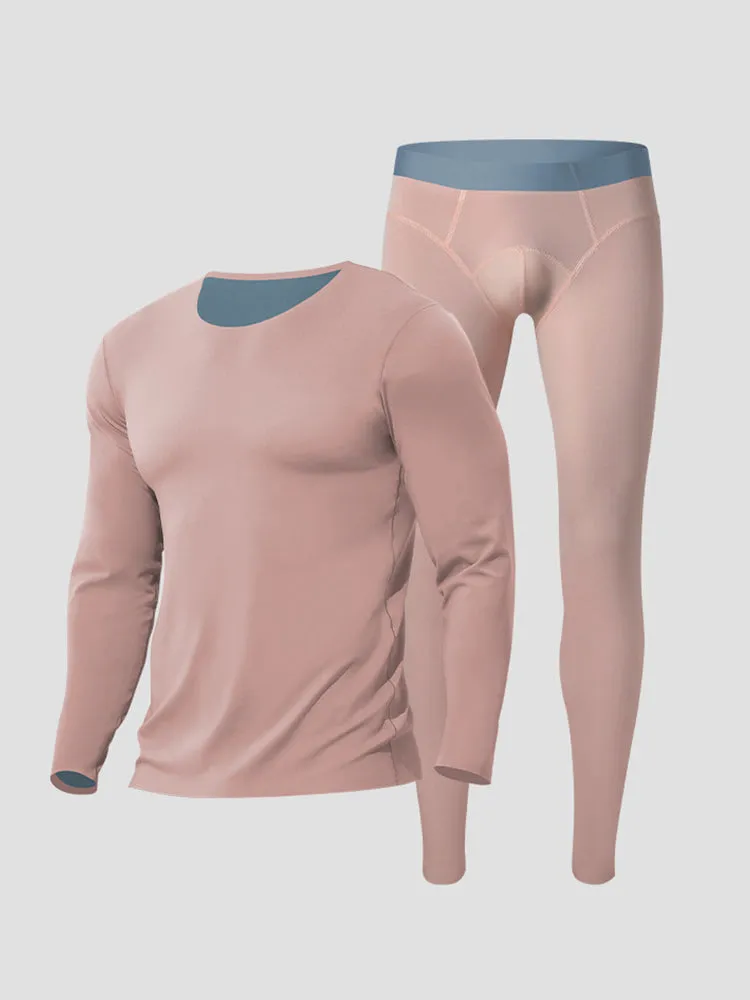 Men's Seamless Double-sided Round Neck Thermal Underwear Set