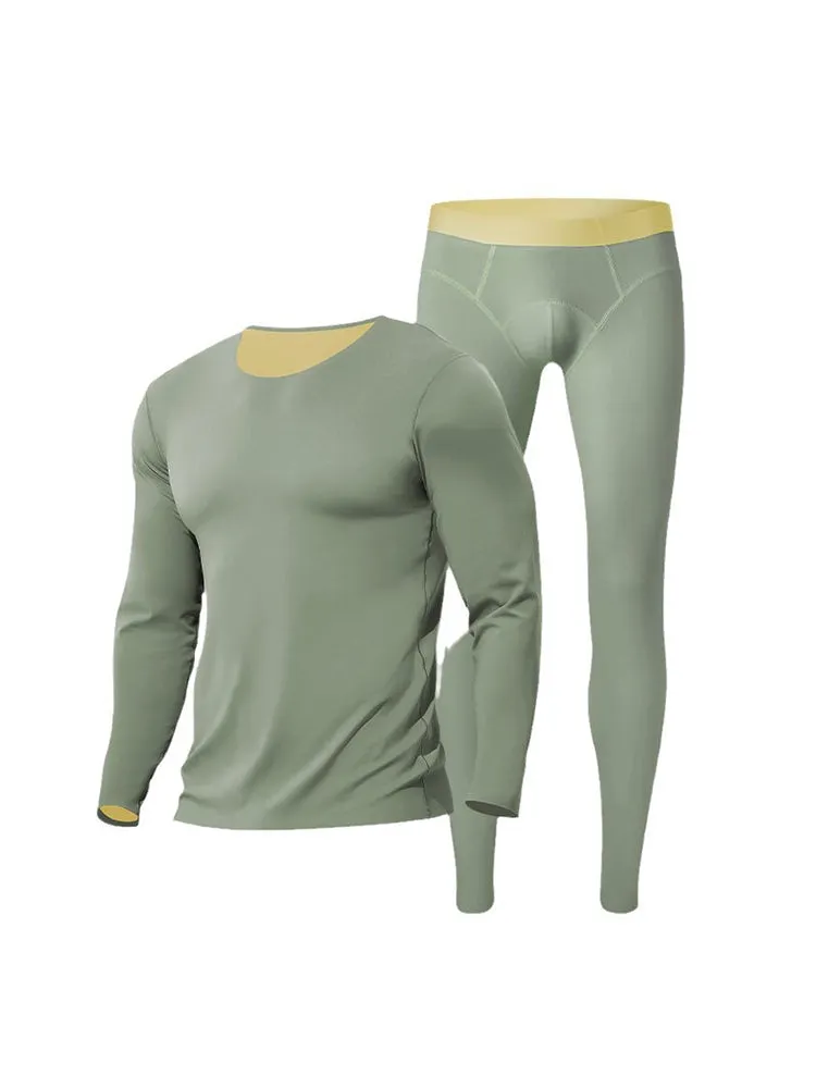 Men's Seamless Double-sided Round Neck Thermal Underwear Set