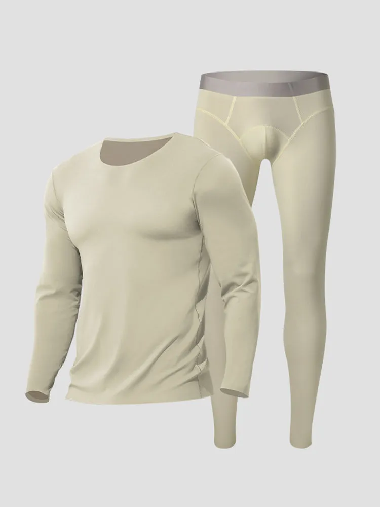Men's Seamless Double-sided Round Neck Thermal Underwear Set