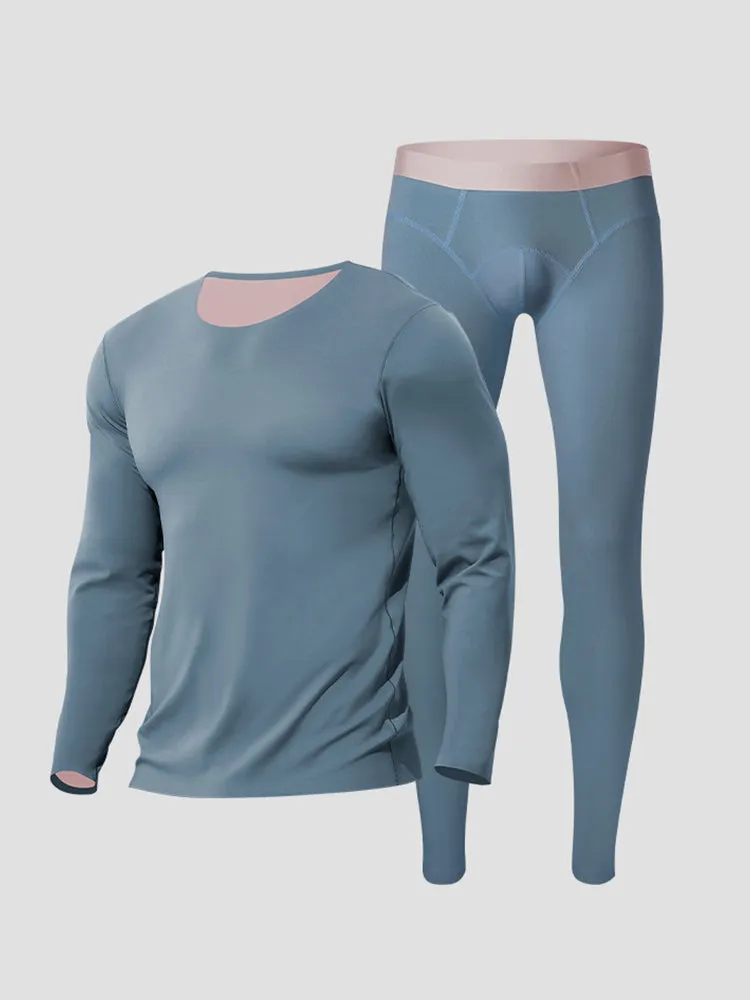 Men's Seamless Double-sided Round Neck Thermal Underwear Set