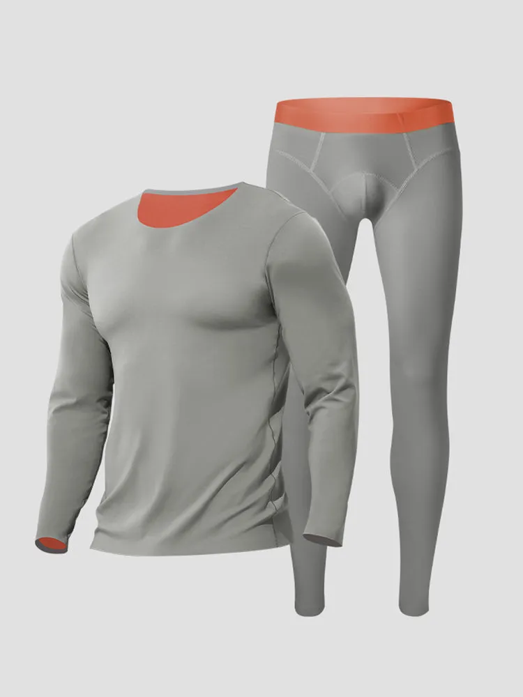 Men's Seamless Double-sided Round Neck Thermal Underwear Set
