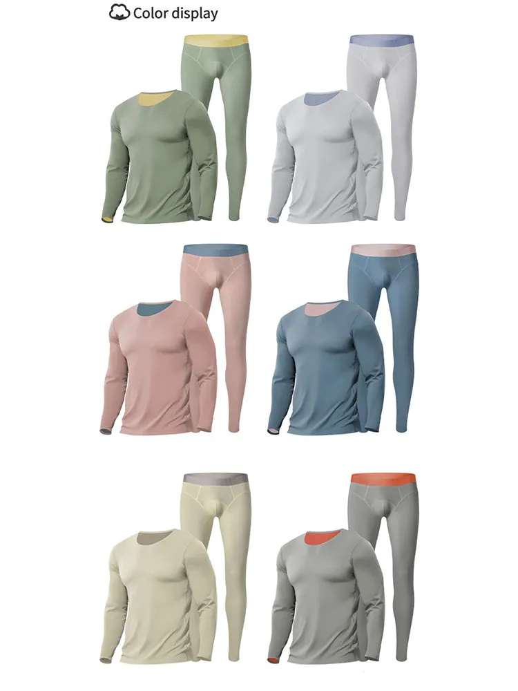 Men's Seamless Double-sided Round Neck Thermal Underwear Set