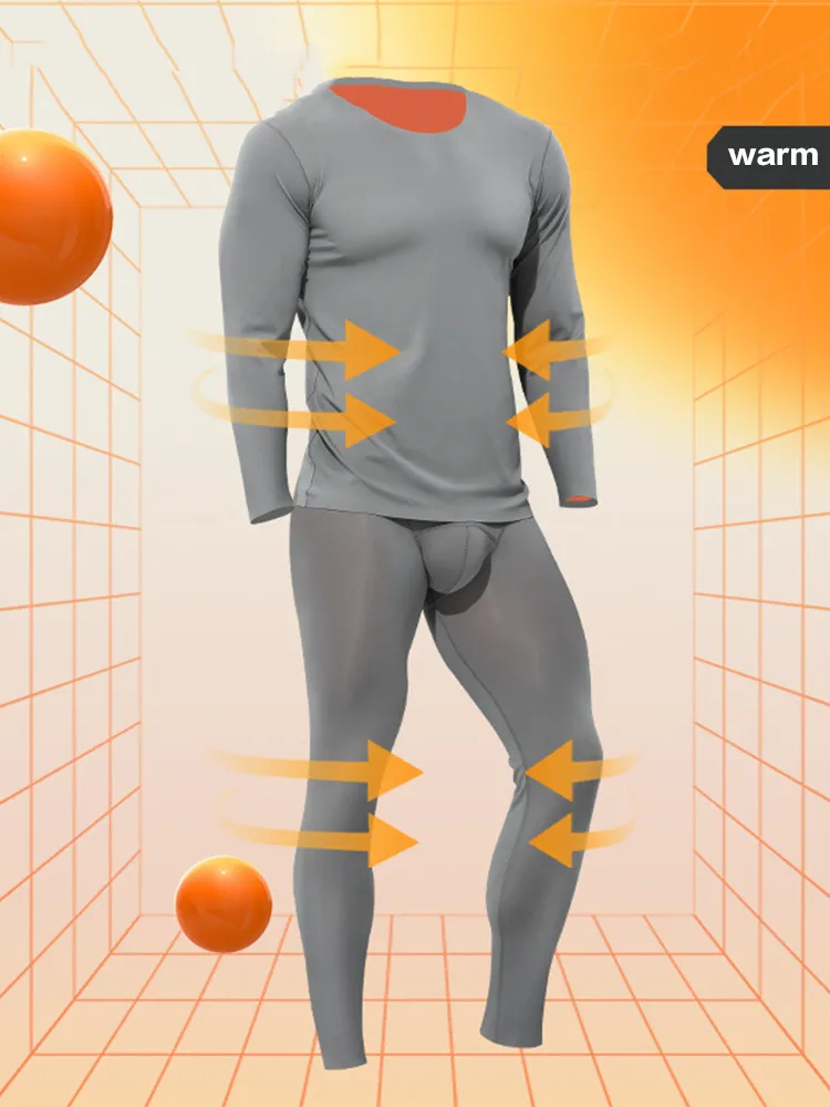 Men's Seamless Double-sided Round Neck Thermal Underwear Set