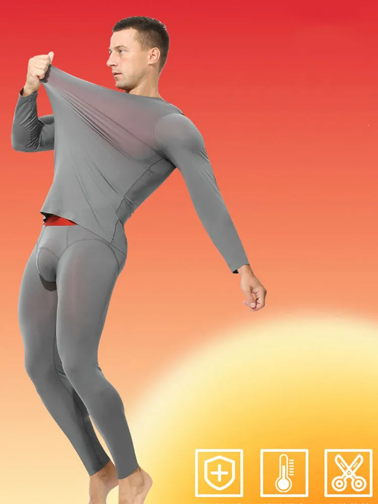 Men's Seamless Double-sided Round Neck Thermal Underwear Set