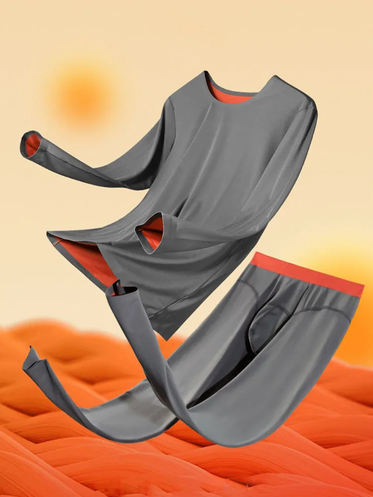 Men's Seamless Double-sided Round Neck Thermal Underwear Set