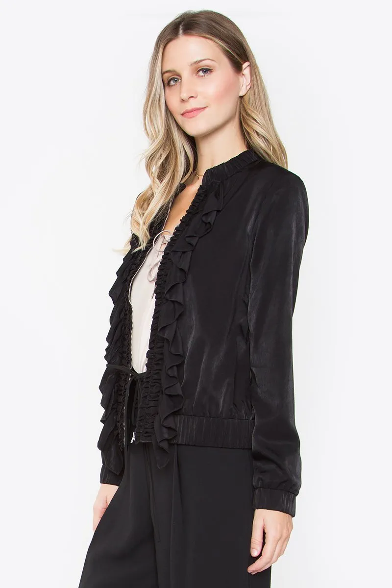 Tara Ruffle Bomber Jacket